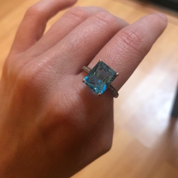 10K Topaz Diamond Solid White Gold Giant Gem Ring - Picture 6 of 16